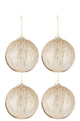 Doos Van 4 Kerstballen Parels Glitter Glas Goud L - (27138)